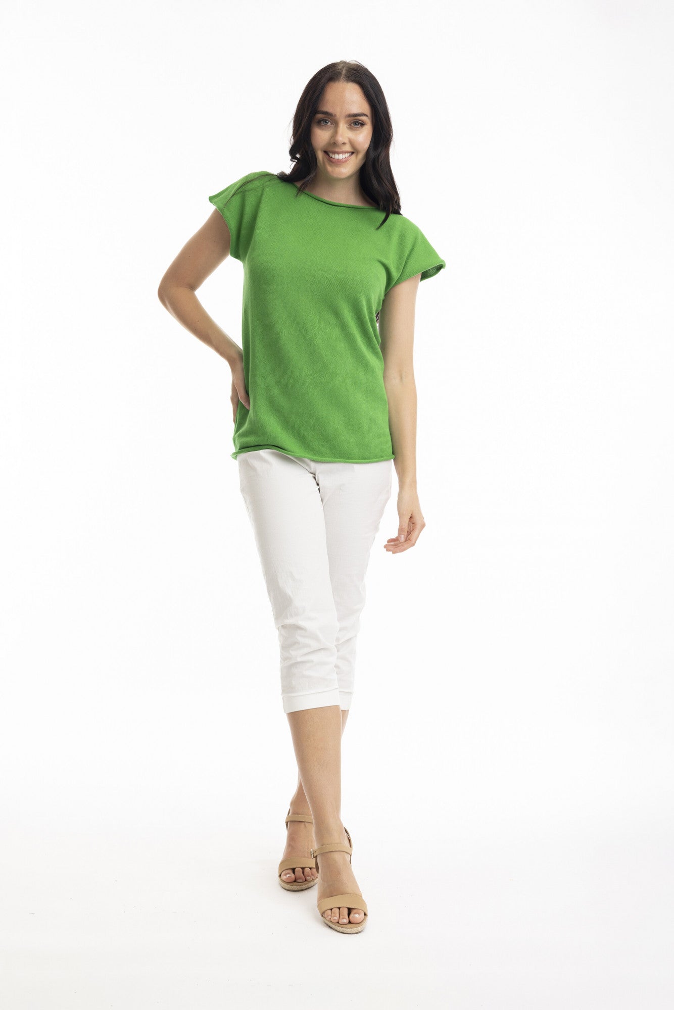 Essentials Boatneck Green  Knit Top / Orientique