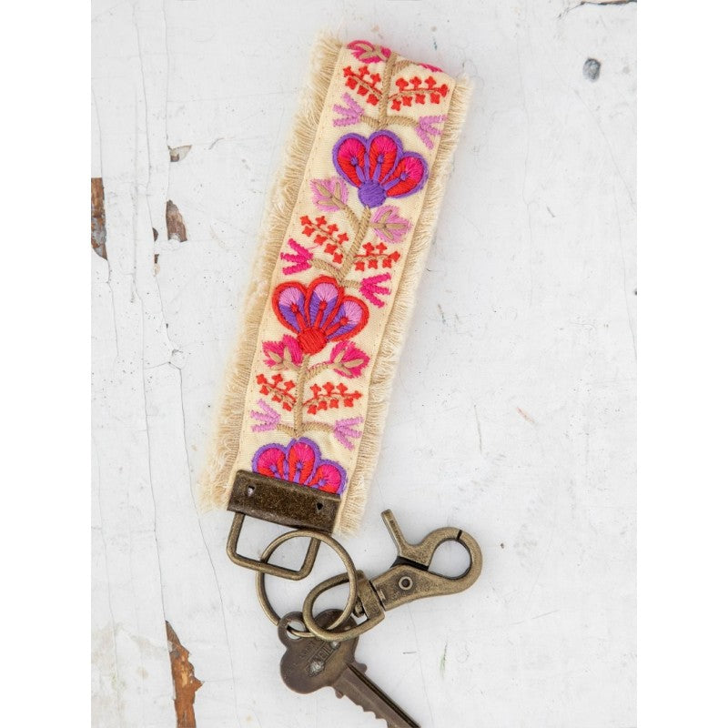 Embroidered Key Fob Pink Vine