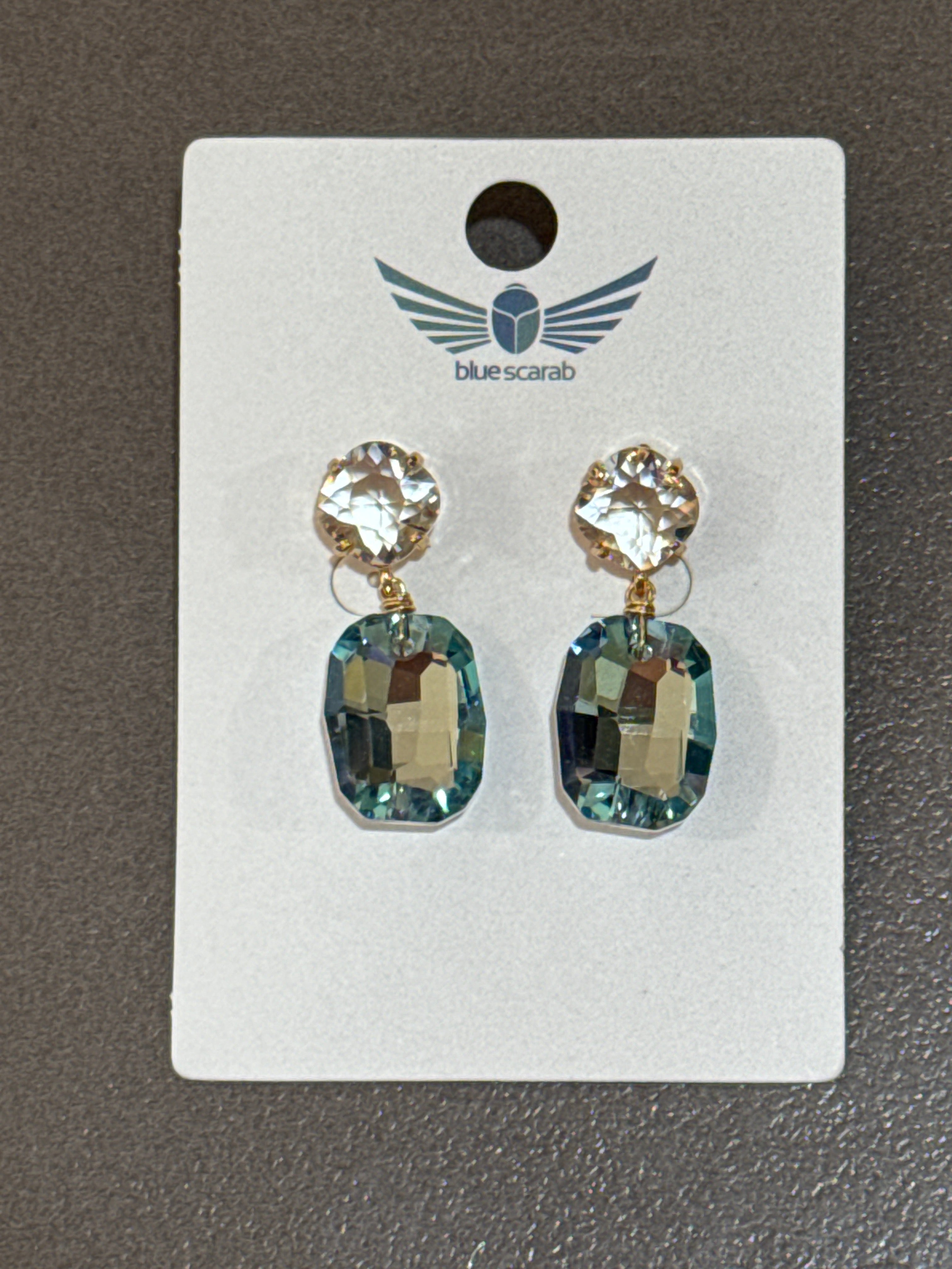 Blue Scarab Gem Earrings blue & Crystal