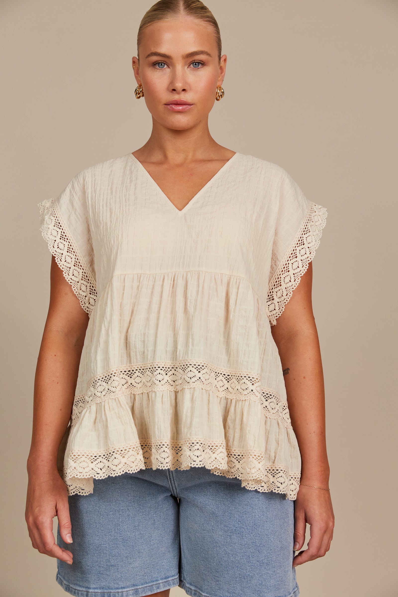 Fleur VNeck Top - Canvas