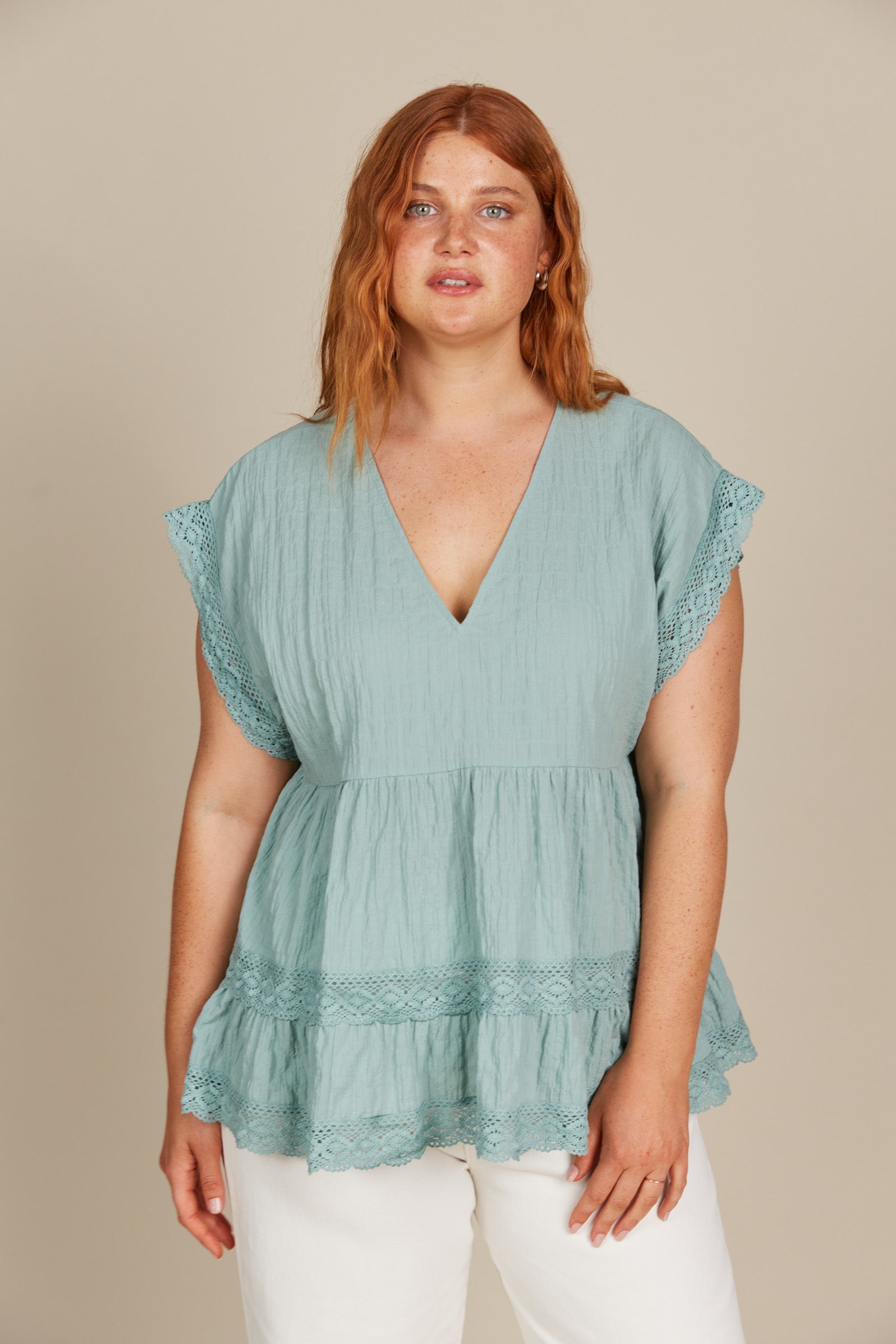 Fleur VNeck Top - Seafoam