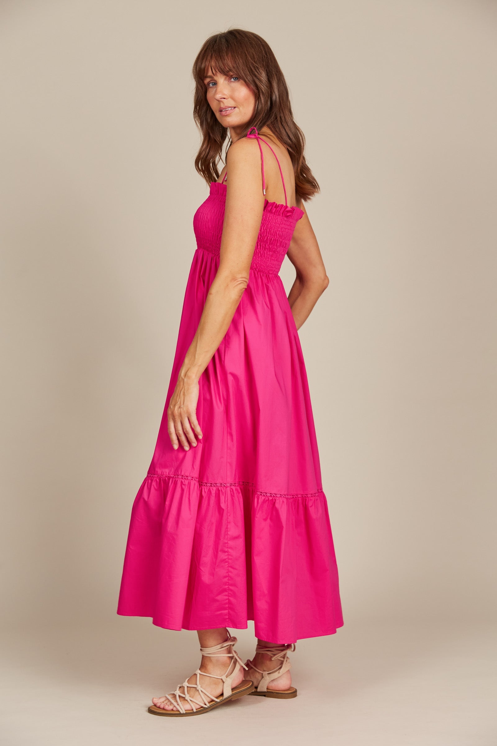 Remi Shirred Maxi -Raspberry/ Isle Of Mine