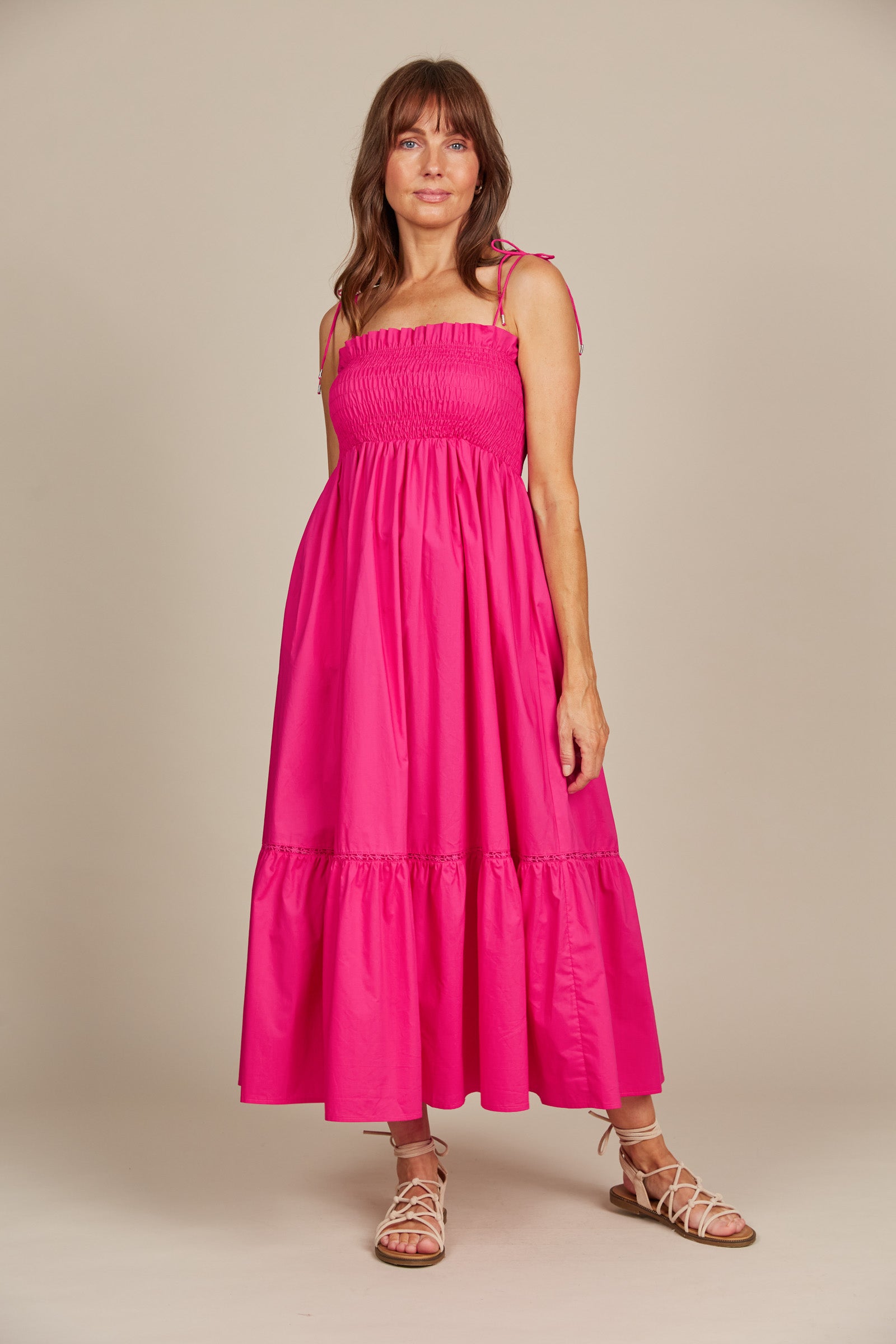 Remi Shirred Maxi -Raspberry/ Isle Of Mine