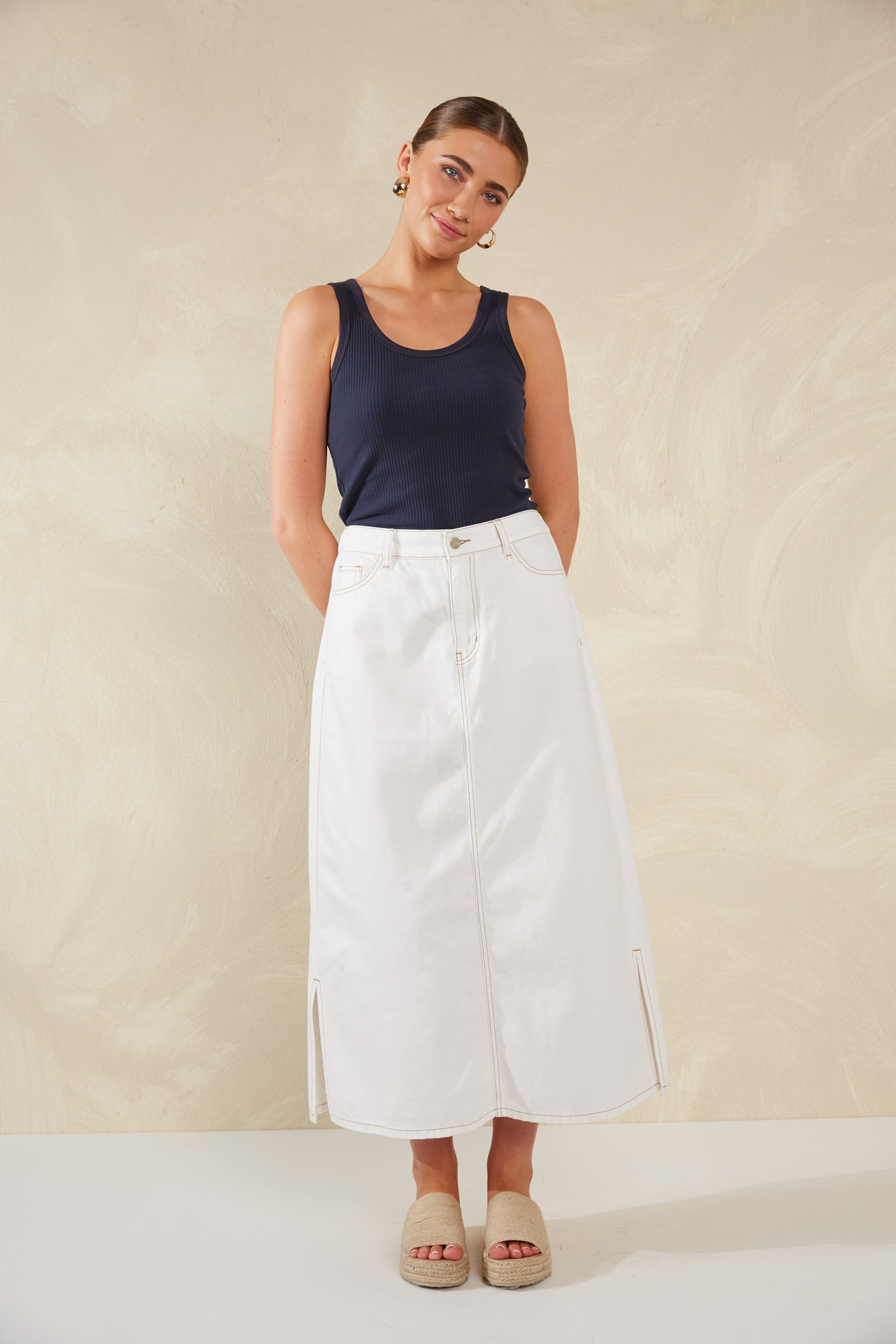 Dalton Denim Skirt - white / Haven