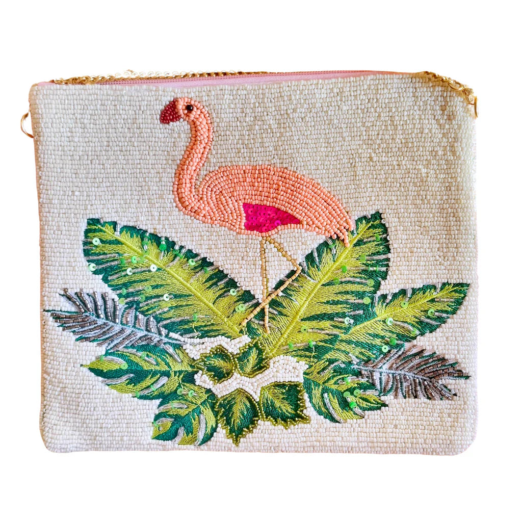 Flamingo Beaded Clutch