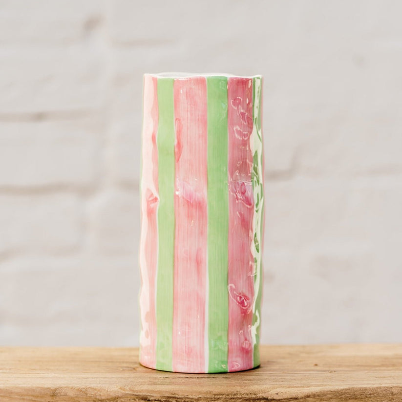 Pink & Green Stripe Med Vase /Noss & Co