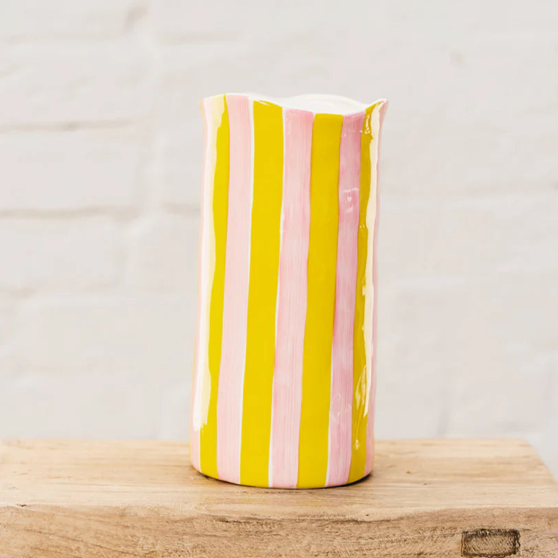 Large Pink & Yellow Stripe Vase