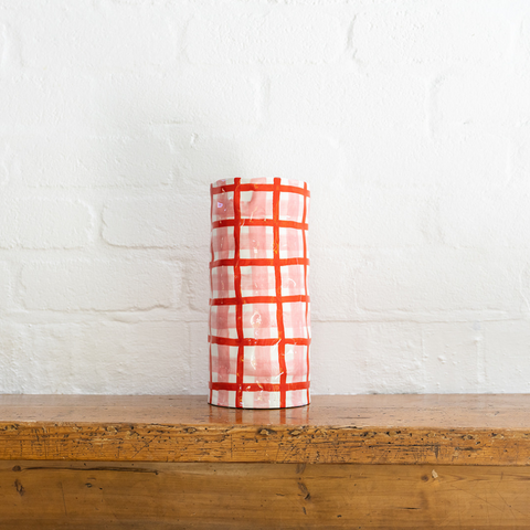 Noss & Co LARGE PINK AND RED GINGHAM VASe