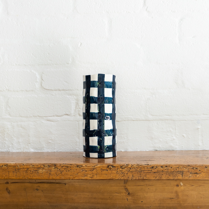 Navy Gingham Vase / Noss & Co