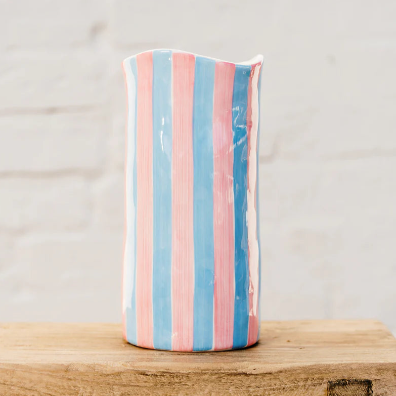 Large Pink & Cornflower Blue Stripe Vase