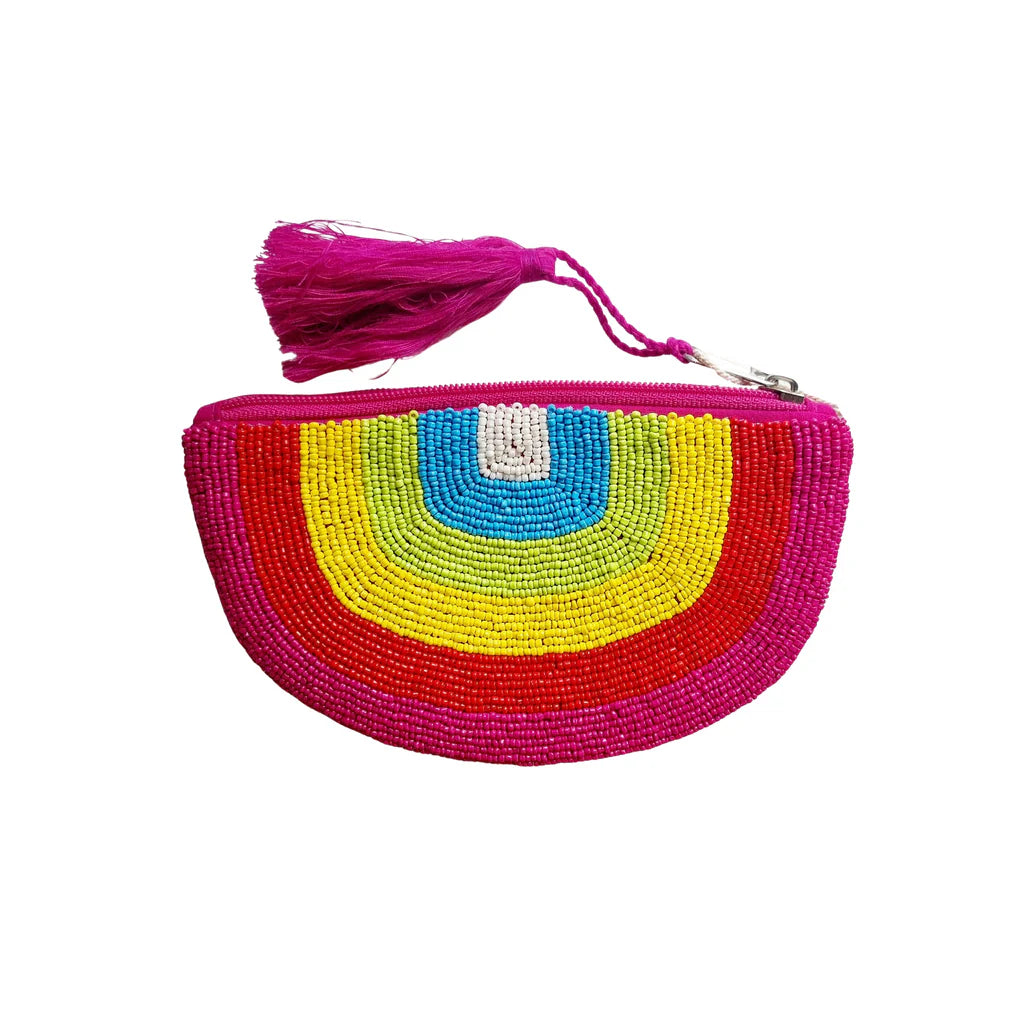 Small Rainbow Beaded Clutch