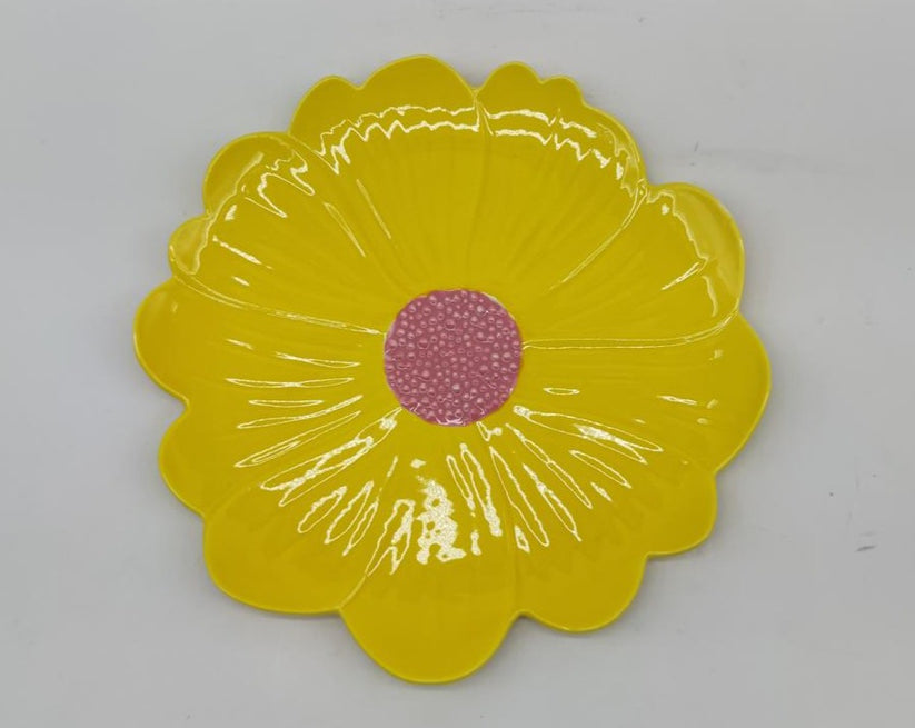 Yellow and Pink Flower Plate