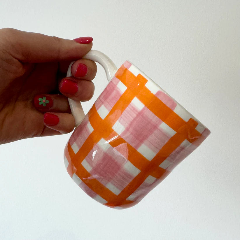 Noss & Co -Pink  & Orange Gigham  Mug