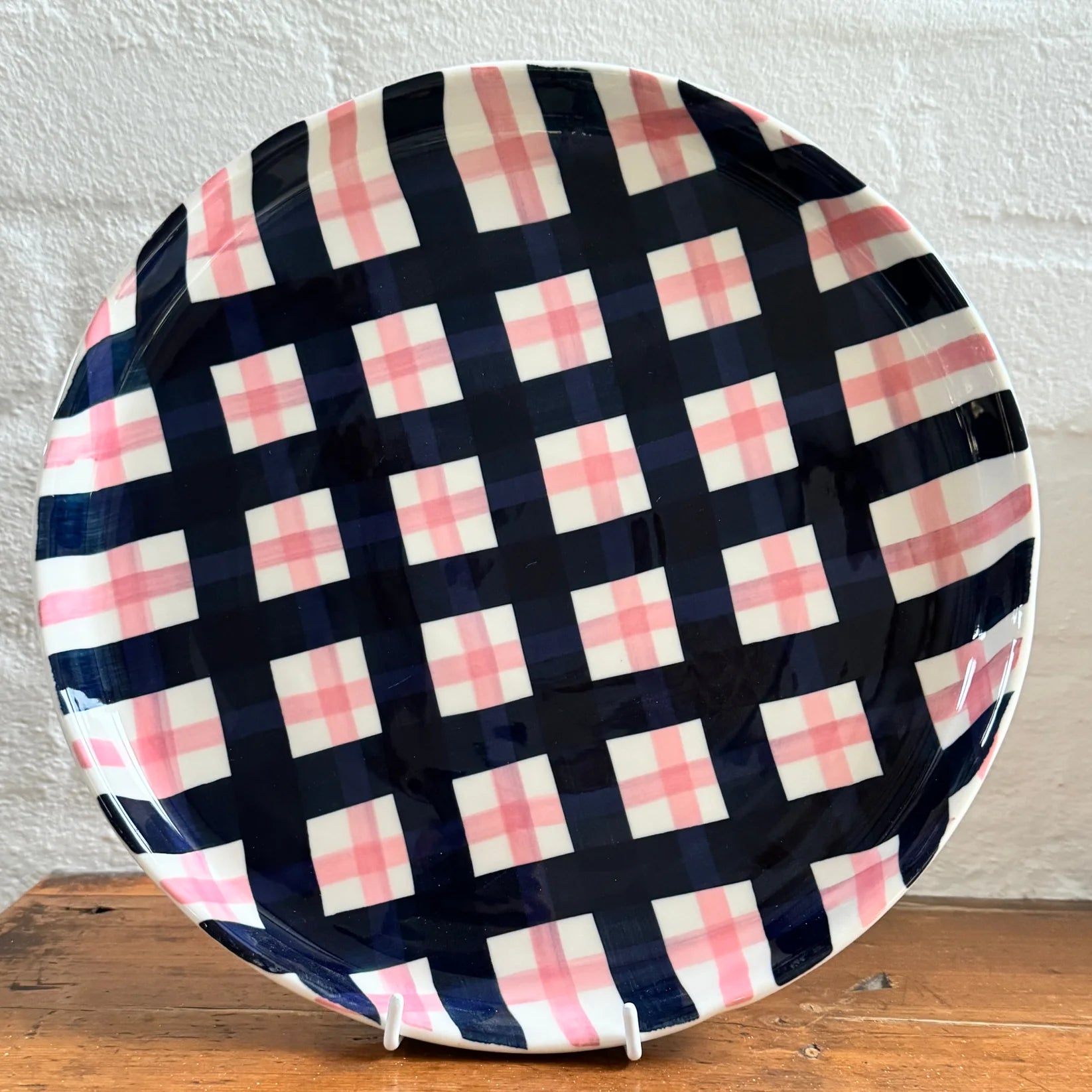 Navy & Pink Gingham Platter