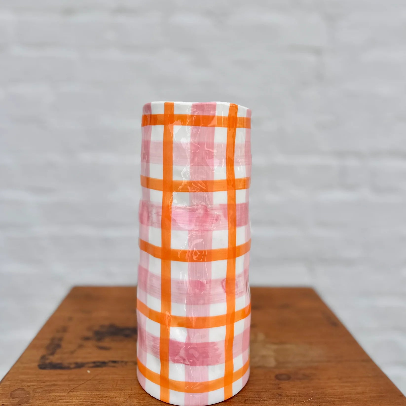 Medium Vase - Pink & Orange Gingham