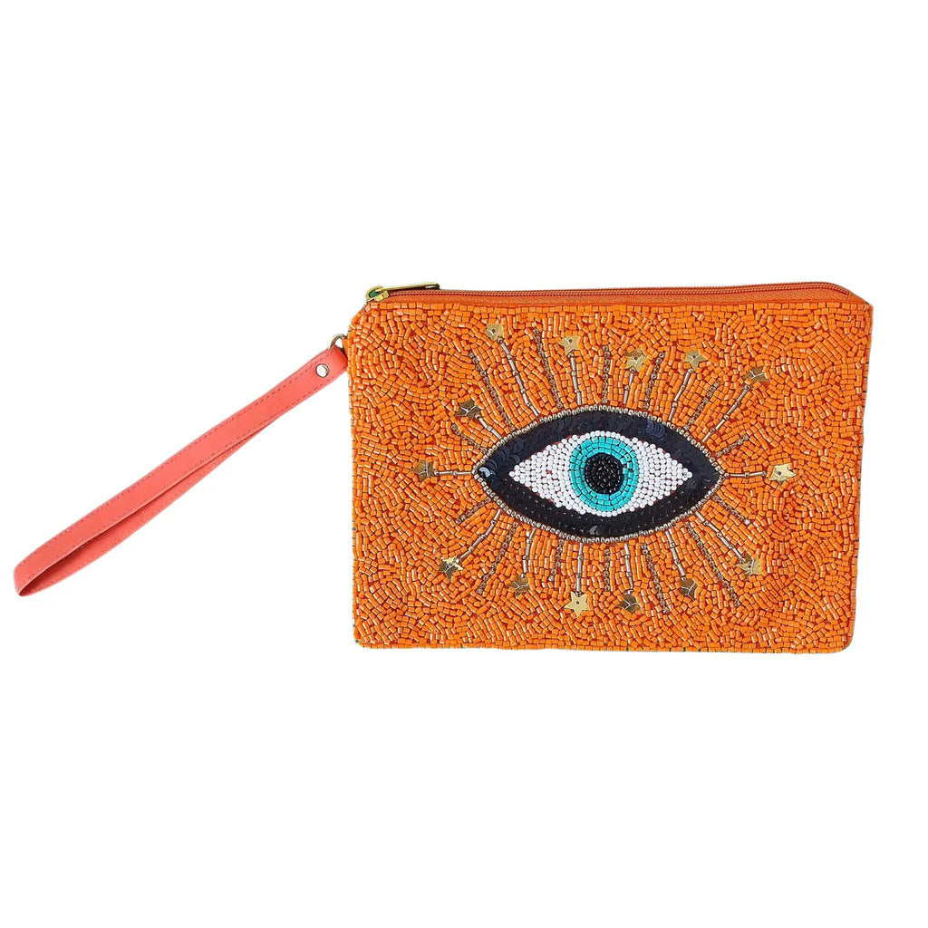 Small orange Beaded Clutch