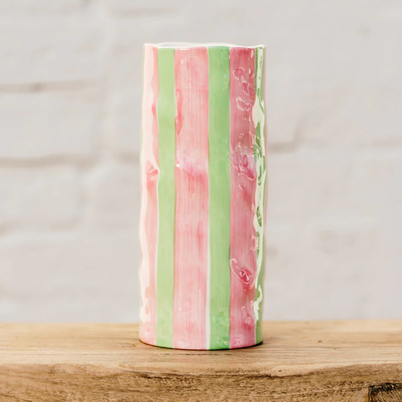 Medium Pink & Green Stripe Vase