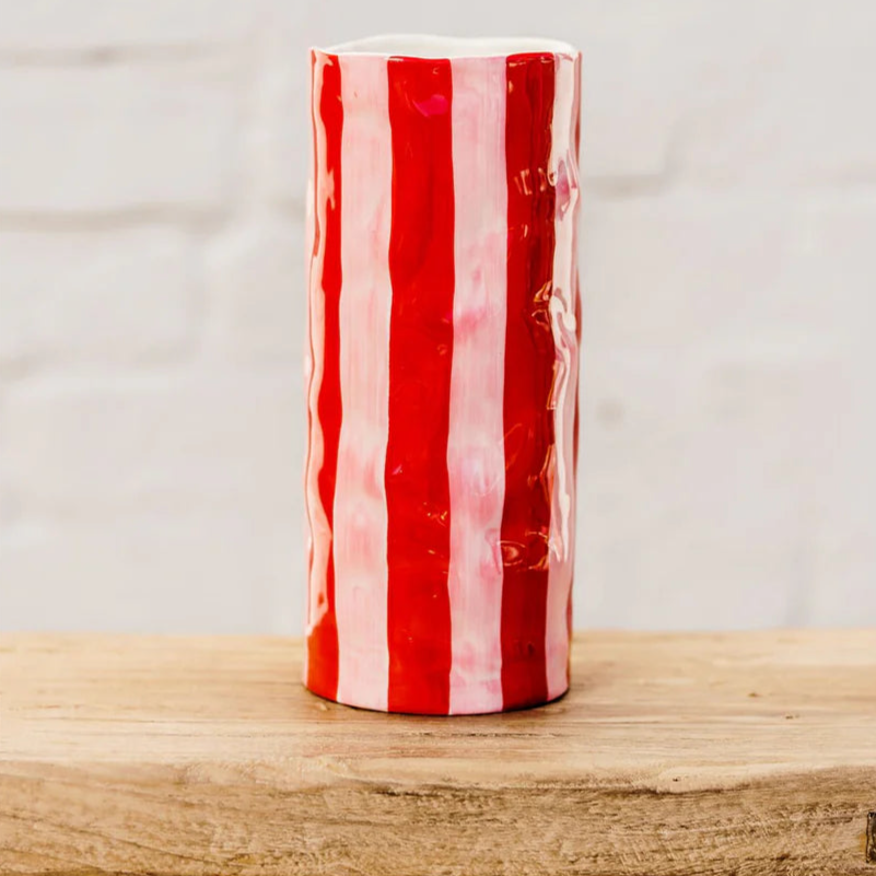 Medium Red & Pink Stripe Vase