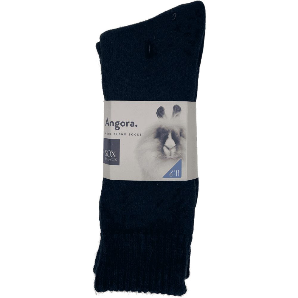 Angora Wool Blend Socks 2 Pair Pack - Black  SIZES 6-11