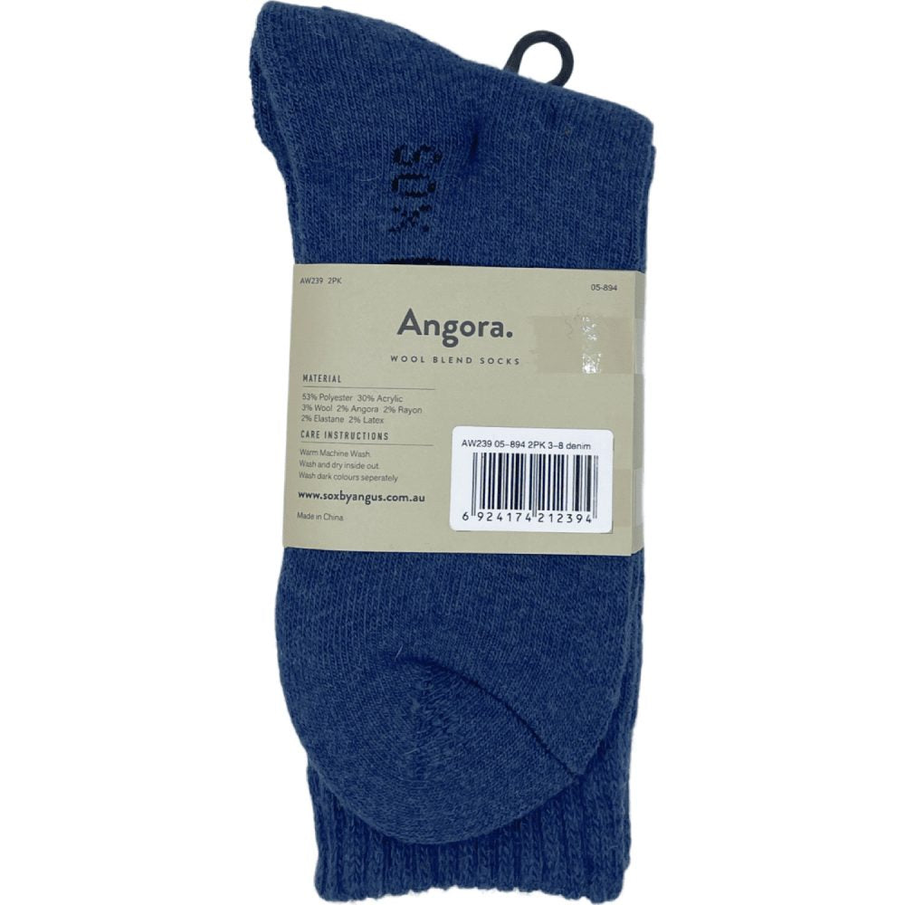 Angora Wool Blend Socks 2 Pair Pack - Denim SIZES 3-8