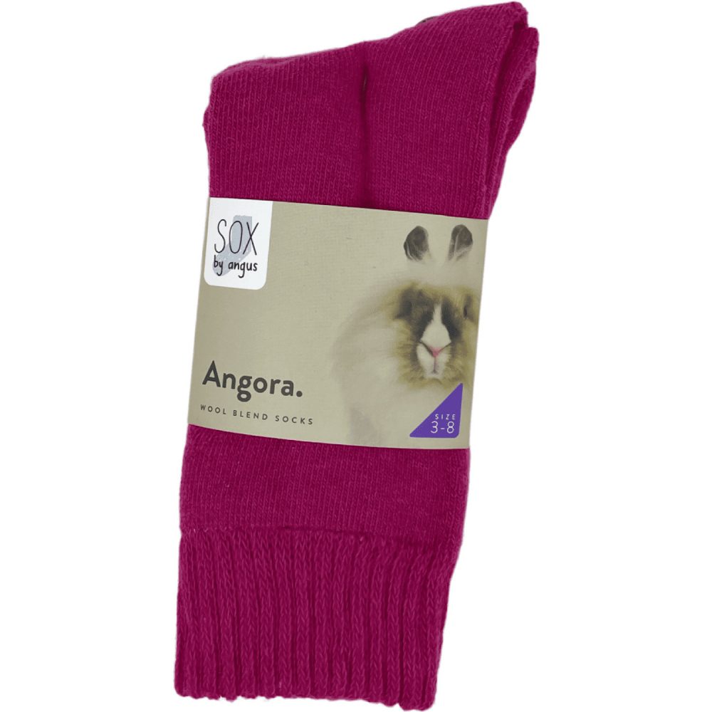 Angora Wool Blend Socks 2 Pair Pack - Hot Pink SIZES 3-8