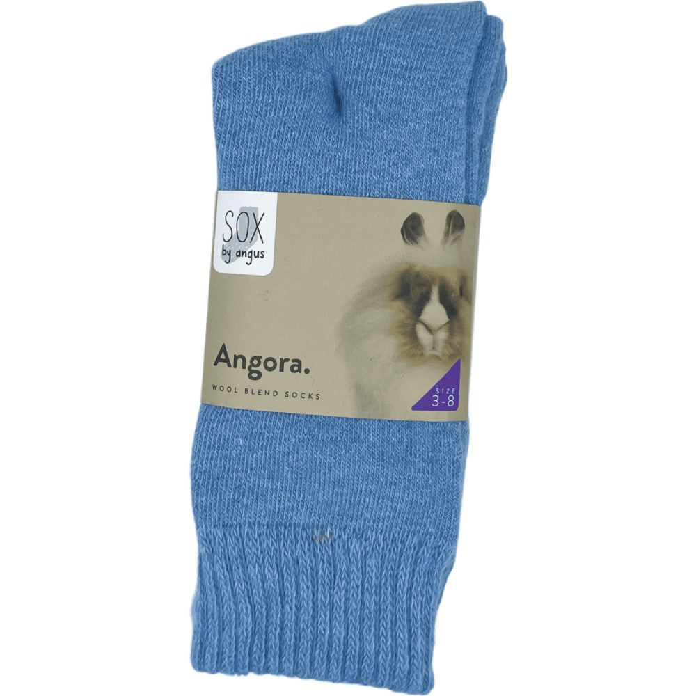 Angora Wool Blend Socks 2 Pair Pack - Sky Blue SIZES 3-8