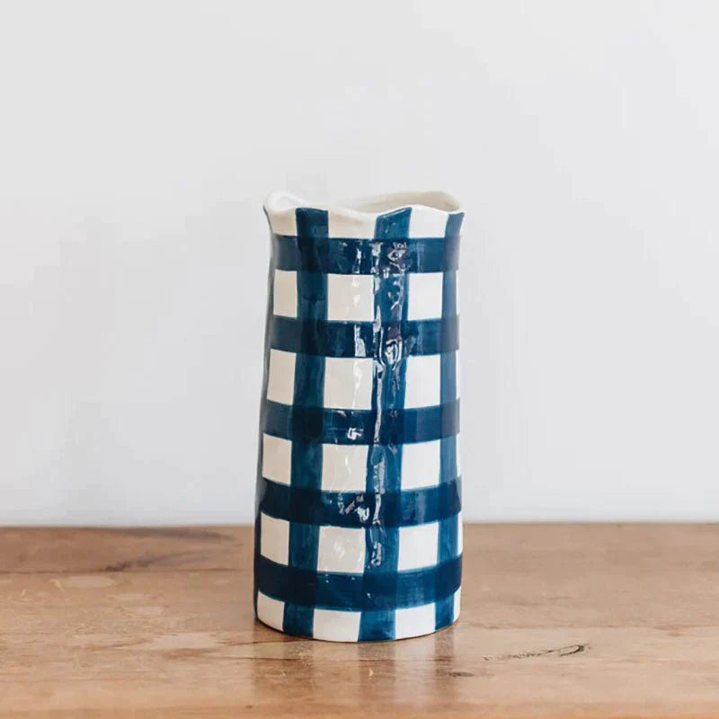 Noss & Co LARGE NAVY GINGHAM VASE